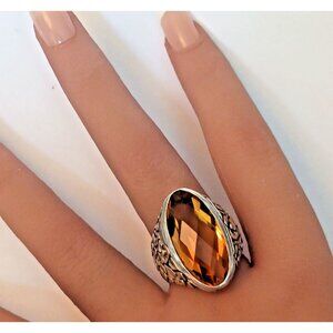 Citrine HUGE faceted in big sterling ring s8 (1589)